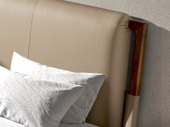 Louis Designer Double Bed — Walnut Veneer with Upholstered Headboard