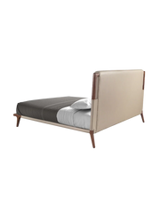 Louis Designer Double Bed — Walnut Veneer with Upholstered Headboard