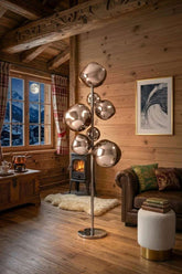 Liquid Diamond Designer Floor Lamp — Smoke-Grey Glass Spheres