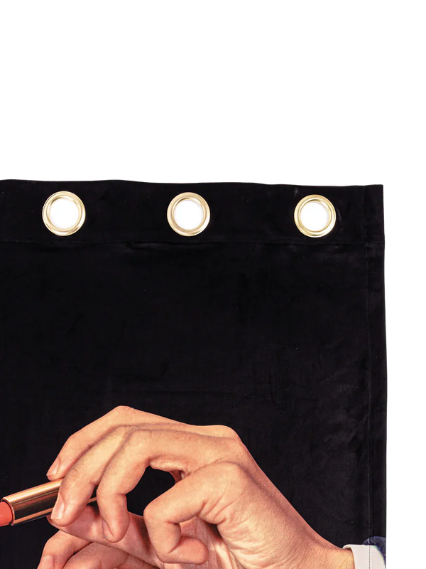 Designer shower curtain “Toiletpaper Lipstick Black”