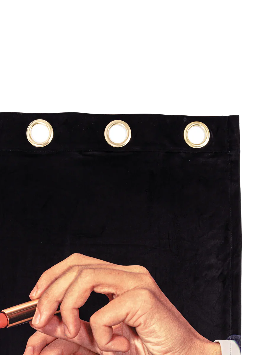 Designer shower curtain “Toiletpaper Lipstick Black”