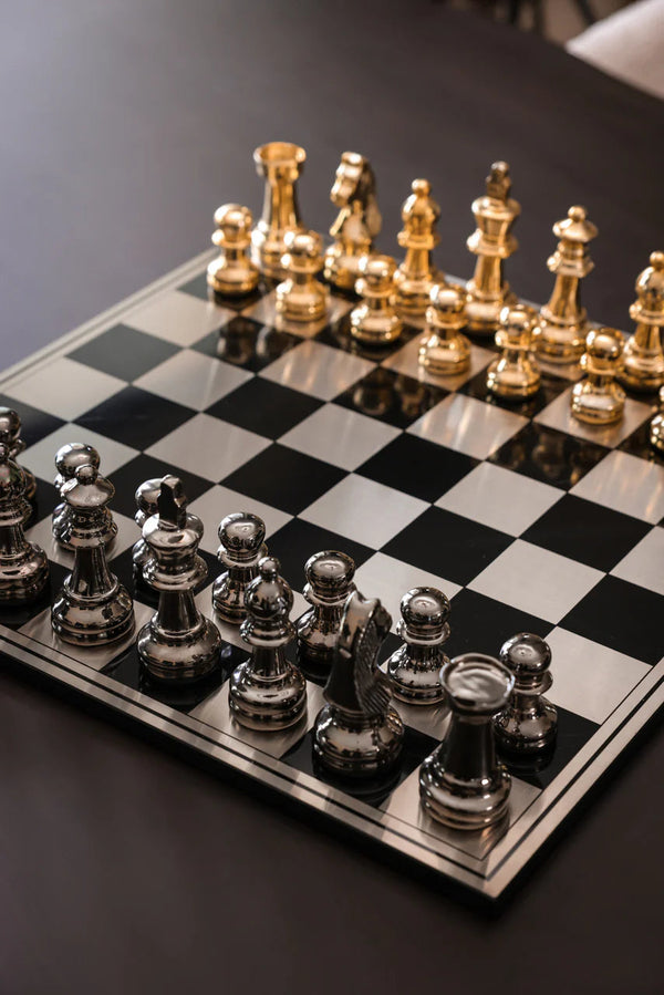 Saray Designer Chessboard — Gold & Silver Finish, 60 × 60 cm