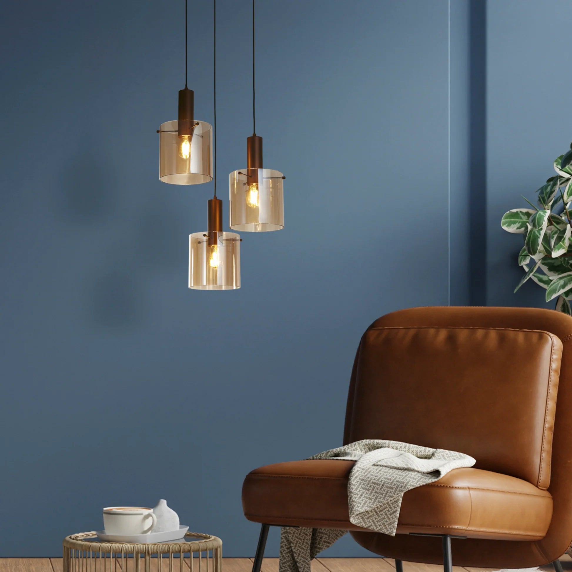 Multi-drop design pendant lamp “Sweden”, 3 bulbs