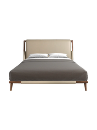 Louis Designer Double Bed — Walnut Veneer with Upholstered Headboard 