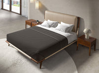 Louis Designer Double Bed — Walnut Veneer with Upholstered Headboard 