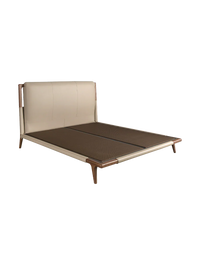 Louis Designer Double Bed — Walnut Veneer with Upholstered Headboard 