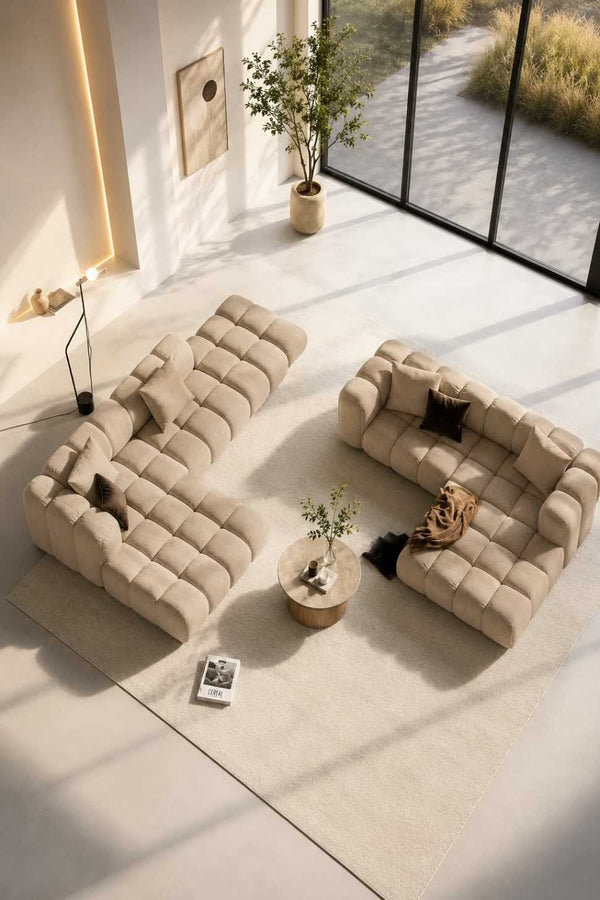 Clotilde 4-Seater Corner Sofa with Ottoman - Chenille or Velvet
