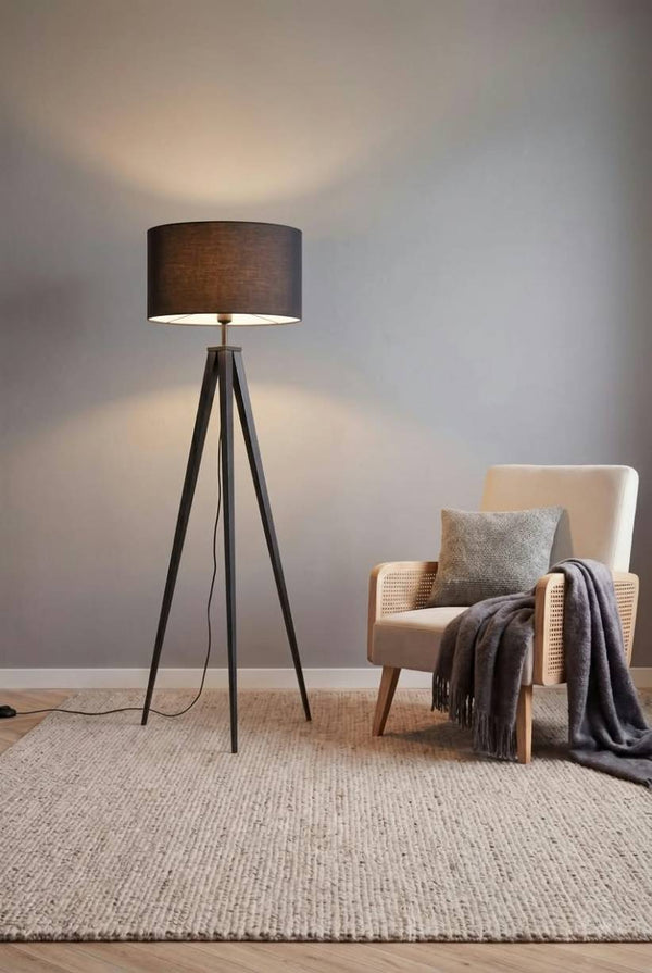 Igua Floor Lamp - Solid Wood Base with Cotton Shade