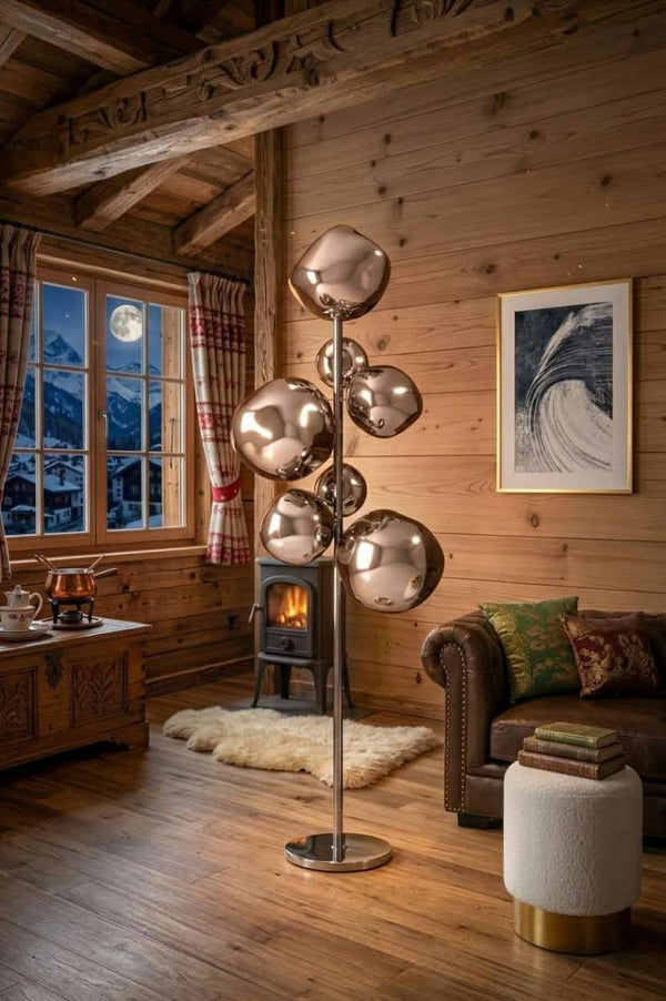 Liquid Diamond Designer Floor Lamp — Smoke-Grey Glass Spheres